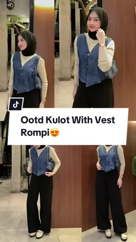 Kulot+Vest Rompi😍 #ootdhijab #ootdhijabstyle #outfitideas #outfitinspo #rekomendasioutfit #ootdselebgram #fyp #fyppppppppppppppppppppppp #xyzbca 