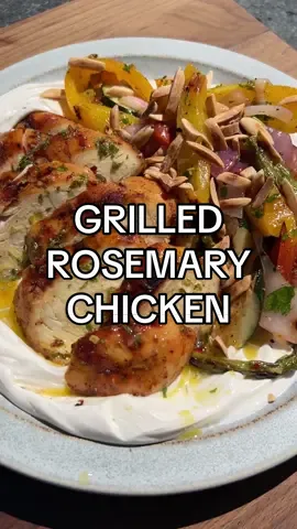 Grilled Rosemary Chicken and Mediterranean Vegetables... easy, healthy and so delicious! The chicken is marinated in a very simple and fragrant blend of herbs and spices and then grilled to juicy perfection on the @Traeger Grills with the new ModiFire Sear Grate and @MEATER probe. Make no mistake, the real stars of the show are the char-grilled vegetables tossed in a punchy vinaigrette that ties it all together. It’s optional, but I highly recommend serving it over a bed of creamy labneh and topping it off with toasted almonds for crunch. It’s a healthy, fresh, low-carb and protein-packed meal that’s perfect for meal prep, busy weeknights or a weekend cookout . Find the full, printable recipe on my blog www.cookprimalgourmet.com by clicking the link in my bio #traegergrills #recipes #asmr #FoodTok #fypシ #cooking #primalgourmet #TraegerAmbassador #healthyrecipes 