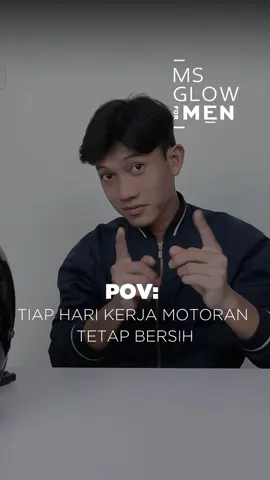 Tiap hari motoran hadapi debu dan polusi? Coba pakai MS Glow For Men energizer facial wash sebelum dan sesudah aktivitas biar kulit wajah lo ngga kusam dan cerah terlindungi #msglowformen #menskincare #mensskincare #fyp #facialwash 