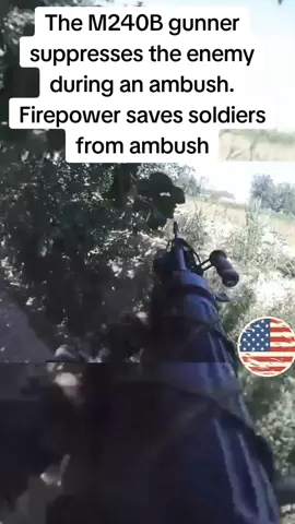 The M240B gunner suppresses the enemy during an ambush.  Firepower saves soldiers from ambush #usarmy #army #soldiers #military 
