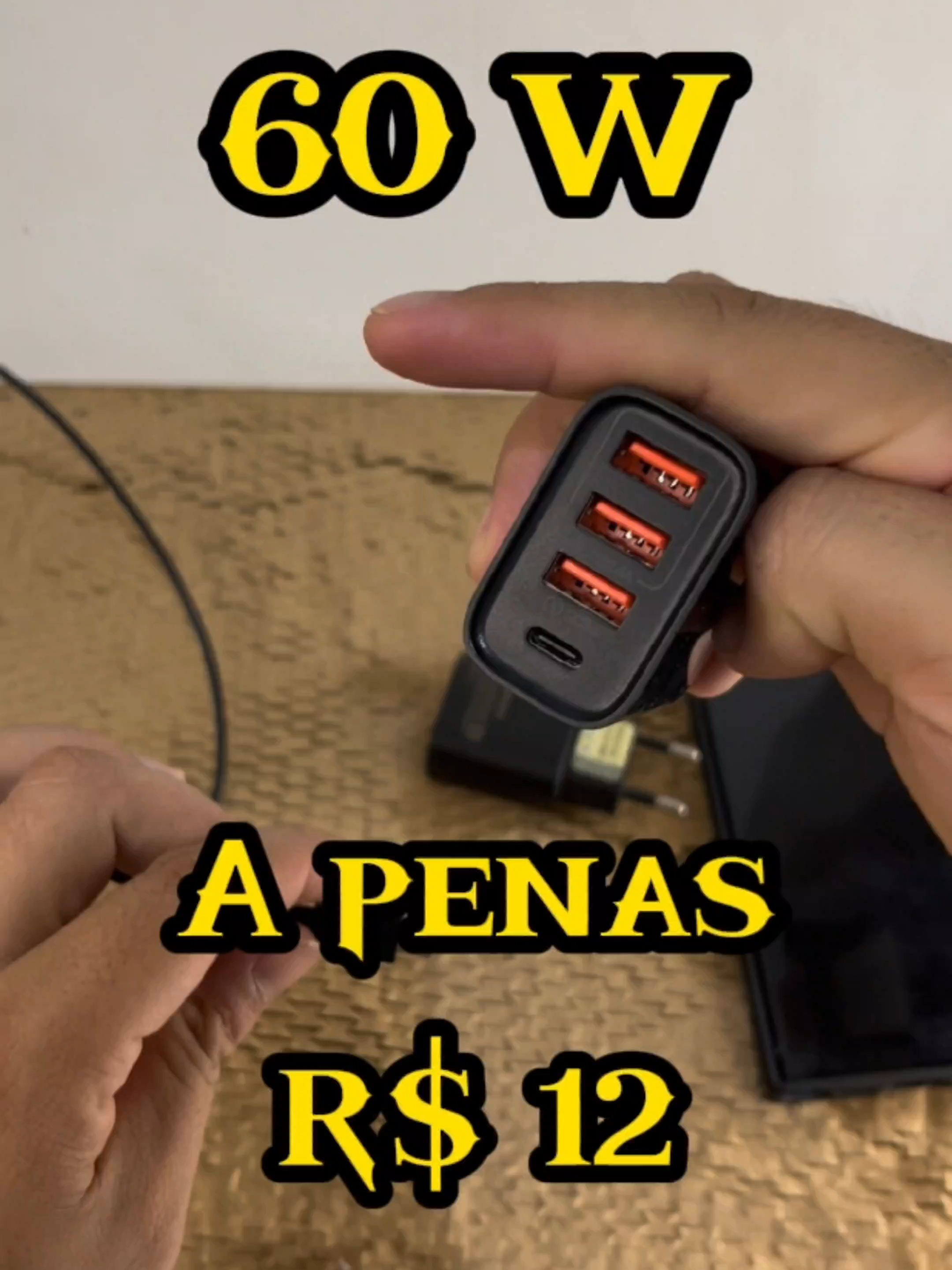 Carregador de 60W por R$ 12! Sera que funciona? 😱😨 #tiktokviral #fy #celular #celulares #teste