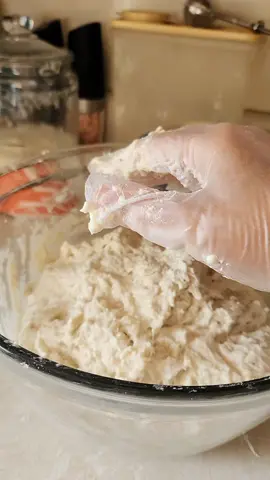 Invest in disposable power free gloves! Money well spent! So much easier to mix up the shaggy dough. #sourdoughbread #sourdoughstarter #sourdoughbaking 