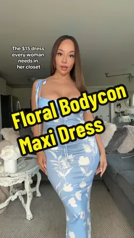 A $15 dress girls. Need I say more? 😍🩵🦋 #bodyconmaxidress  #bodycondress  #bodycondresses  #floralmaxidress  #camidress  bodycon dress, bodycon maxi dress, cami maxi dress, viral tiktok shop dress, floral maxi dress 