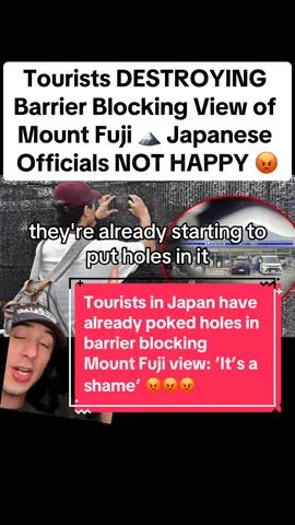 Tourists eager to see Japan’s Mount Fuji have already started poking holes in a new barrier designed to prevent bad behaviour at a popular panoramic spot. The installation of a black mesh screen in Fujikawaguchiko was only completed one week ago, and was carried out by officials in Yamanashi prefecture after locals became increasingly frustrated with the influx of foreign visitors who were littering, trespassing and breaking traffic rules in a bid to capture social media worthy perfect photos. 🗻😡 🇯🇵 #japan #traveljapan #mountfuji #mountfujiview #lawsonconveniencestore #travelnews #touristsinjapan #mountfujibarrier #fujikawaguchiko   