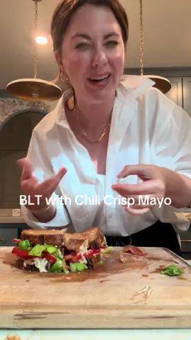 And she did it all in a crisp, white shirt. 😅  #fyp #blt #sandwich #Summer #EasyRecipe #Recipe #recipes #recipesoftiktok #recipeshare #sandwichtiktok #tomatoes #tomato #chilicrisp 