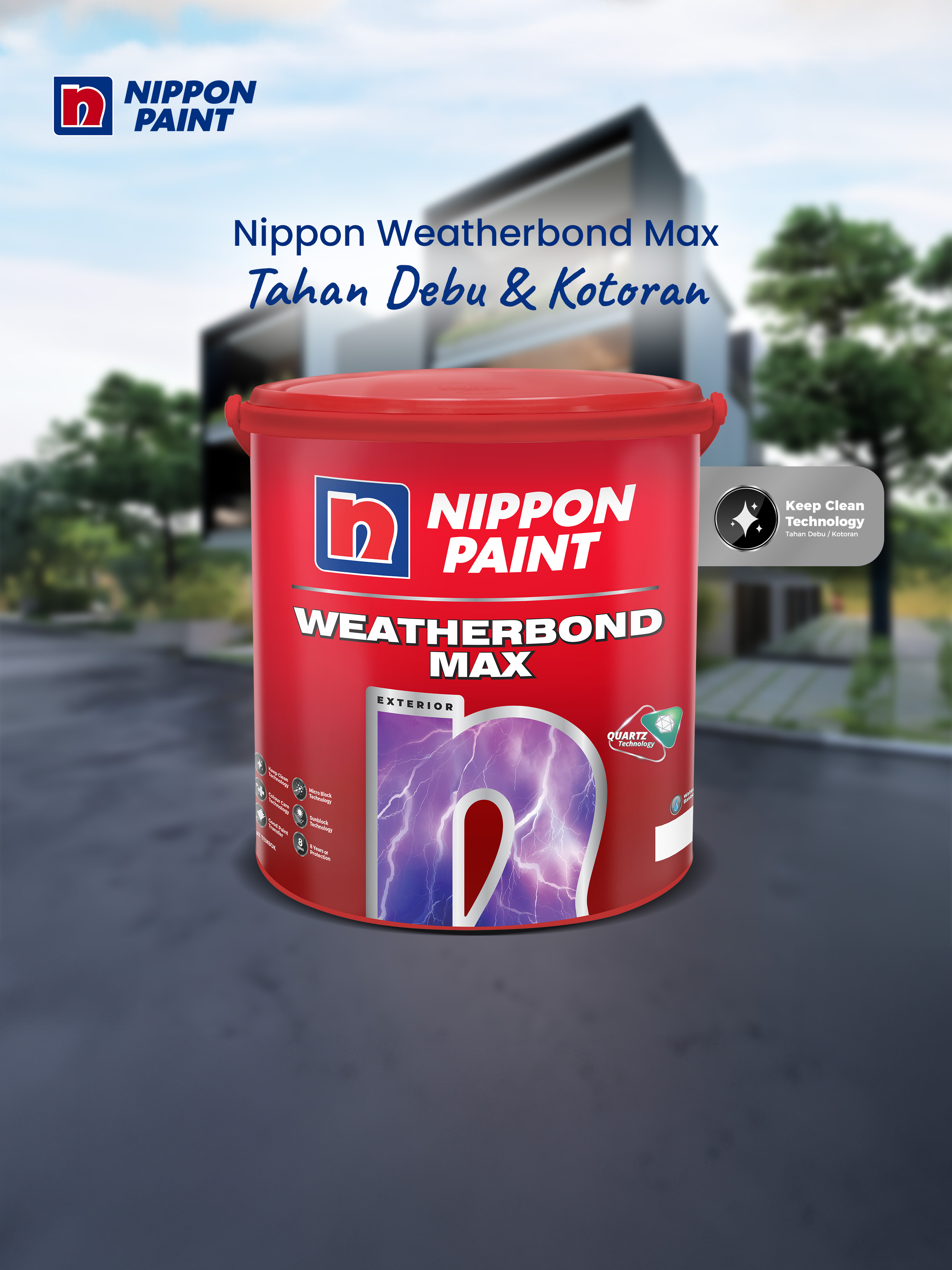 Keep Clean Technology membantu menjaga dinding dari debu dan kotoran. Nippon Weatherbond Max | Strongest, Toughest, Hardest #NipponPaint #HebatnyaNipponPaint #NipponWeatherbondMax #BestInClass