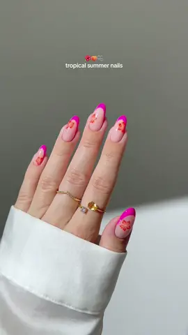 🌺🍑🫧 All the colors of joy for a vibrant and tropical summer with the newest @dndgel First Class Collection! DV215 Fuchsia Rose DV218 Astral Spark DV206 Peach Paradise  + 2436 Blush Haze 900 Top Coat •ad | Discount code: HEYGREATNAILS40 _____ #dndgel #dndgelpolish #dndgelpartner #summernails #pinknails #orangenails #flowernails #nailinspo #nails #nailart neon nails , almond nails, nail art tutorial, french tip