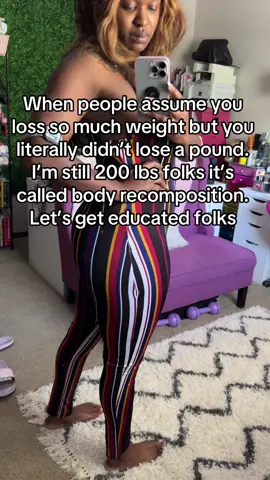Its called body recomposition  It’s simple  Body recomposition is losing FAT to gain muscle . My goal was never to just scale watch and drop weight that’s not HARD To do …it was to focus on body composition and not my weight AT ALL Body recomposition is a LIFESTYLE it’s not just a standard diet where I go hard for only a certain amount of time and then presume the activities that got me there in the first place. Some of yall are only focused on having BODY FAT and you want the body fat to be in certain places and that’s not how the body is designed  Having too much body fat can lead to tons of diseases and health issues and even if you get none of those sometimes it just hurts carrying the sh** around … wondering why your knees hurts you at times it’s not just because of your age ! … Stay up and stay educated folks  #bodyr#bodyrecompositionlo#fatlossl#musclegaint#healthylifestylek#blackfitnessnowk#blackfitnessqueenudmoment