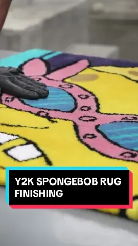 Doin finishing process again for our order with this Y2K Spongebob rug😎🤝 WATCH TILL END AND ENJOY THE PROCESS‼️ #rug #rugmaking #process #ASMR #asmrvideo #spongebob 