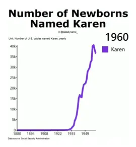 Number of U.S. babies named Karen by year #karen #karens #usa #america #babies #kids #babygirl #children #name #names #History #old #funny 