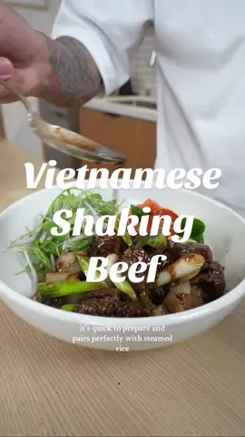 Vietnamese Shaking Beef  Serves 2 Ingredients: 1 lb ribeye or filet mignon 1.5 tablespoons sugar 1 tablespoon oyster sauce 1 tablespoon Maggi seasoning 1 tablespoon honey 1 tablespoon Montreal steak seasoning 1 teaspoon sesame oil 1 teaspoon grated garlic 1 teaspoon granulated garlic powder For Cooking: 2 tablespoons neutral-flavor oil 1/2 sweet onion, sliced 1 bunch scallions, cut into bite-sized pieces 1 tablespoon butter 1 tablespoon minced garlic Instructions: 1. Marinate the Beef:    - Cut the steak into bite-sized pieces.     - In a mixing bowl, combine the sugar, oyster sauce, Maggi seasoning, honey, Montreal steak seasoning, sesame oil, grated garlic, and granulated garlic powder.     - Add the steak pieces to the bowl, mix well, and set aside to marinate at room temperature for 30 minutes to an hour. 2. Cook the Beef:    - Heat the oil in a pan over high heat until it starts to smoke.    - Carefully add the marinated beef to the pan. Leave it undisturbed for about 5 seconds to brown, then shake the pan to move the beef around. 3. Add Vegetables and Finish Cooking:    - Once all sides of the beef are browned, add the sliced onions, scallions, minced garlic, and butter to the pan.    - Continue cooking until the butter has melted and the vegetables have softened, or until the beef reaches your desired level of doneness. #VietnameseFood #shakenbeef #boluclac