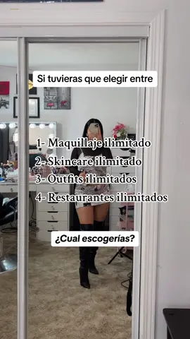 ¿Cuál escogerías tú? 💃🏽💄✨ Si te dieran a elegir entre: - Maquillaje ilimitado. - Skincare ilimitado. - Outfits ilimitados. - Restaurantes ilimitados. Yoo soy team restaurantes así que esta es mi elección✨  ¿Cuál es tu elección? Te leo en los comentarios 👀⬇️ SÍGUEME PARA VER MÁS CONTENIDO💖 #maquillaje  #makeupartist #maquilladoraprofesional #sitedieranaelegirr #unpocodehumoror #humordebelleza #humormaquillajee #skincare #cualeliges #decisionesinteligentes #decisionesdificiles #outfits #restaurantes #restaurant 