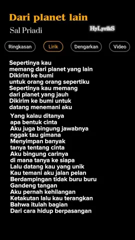Lirik Lagu Dari Planet Lain-Sal Priadi Part 324 🎶 #lyrics #liriklagu #lirikaesthetic  #lagutrending #lagutiktok  #musik #musically #hylyriks  #salpriadi #dariplanetlain 