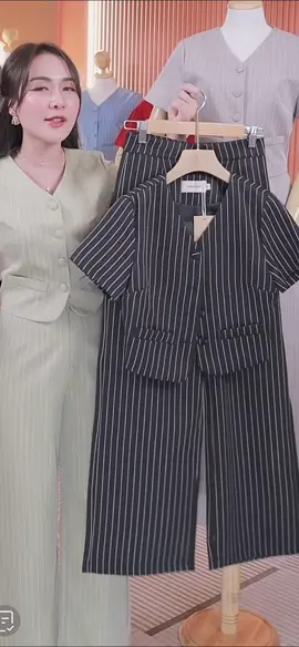 เซตเสื้อลายริ้วกระดุมหน้า กางเกงขายาว #ชุดเซ็ทสวยๆ #ชุดเซ็ต2ชิ้น #ชุดเซ็ต #ชุดสูท #ชุดออกงาน #ชุดทํางาน #เสื้อผ้าแฟชั่น 