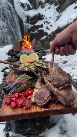 Lamb Rack in the Snow?! 😍🔥 #outdoorcooking #lamb #foodasmr #knifeskills #cooking 