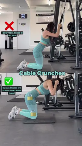 Struggle to feel cable crunches in the abs?! ❌ my hips are dropping each time I crunch. it isn't the most effective way to target your abs because your hips and knee joints are aiding in the movement. ✅ hold rope with hands next to face ✅ hips and knees are stable- don't move them! ✅ Exhale as you bring torso down. Think about bringing your elbows to thighs using your core! Hope this helps 🩵 #abs #absworkout #sixpack #sixpackabs #absmuscle #abdominal #fitnesstips #fitnesshacks #gymtips #gymhacks 