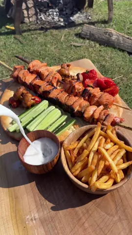 Orange/Honey Salmon Skewers?! 😍🔥 #fishing #salmon #Recipe #outdoorcooking #asmrcooking 