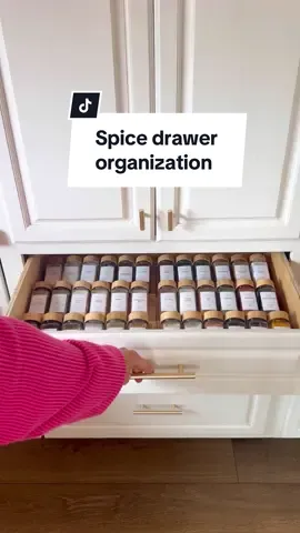 Spice drawer organization! ASMR style lol This drawer was such a mess... it feels SOOO much better now. I love the tiered bamboo racks. They also have clear ones but I liked the bamboo color.  I found everything I used on Amazon!🥰 #spicejarorganizing #CleanTok #spicedrawer #spricejar #kitchenorganization #organizedhome #spiceorganization #organizewithme #kitchenorganizing #organizationideas 