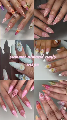 summer almond nails tips 🥥🌺🐚💐 #nais #summernails #fyp #Summer 
