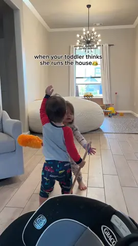 trying to keep bubba out of trouble!👑🤣 It’s so cool to see her pick up on and enforce rules we make in the house!  #toddlers #twins #toddlermom #girlboss #rulesformykids #momlife 