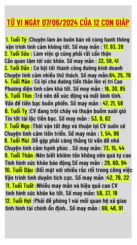 Tử Vi Thứ 6 Ngày 07/06/2024 Của 12 Con Giáp #tuvihomnay #tuvi12congiap #tuvituongso #tuvi #tuvi2024 #xemtuvi #tuviphongthuy #tuvihangngay 