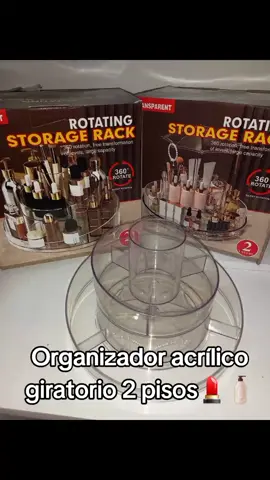 Organizador acrílico giratorio 2 pisos💄🧴 ✅Bandeja de almacenamiento para encimera de material acrílico. ✅Puedes utilizarlo como bandeja de tocador, bandeja de almacenamiento giratoria de 360°, paleta de exhibición de cosméticos para baño, organizador para encimera. ✅Medidas: 26cm de diámetro. #emprendimiento #cuenca #ecuador🇪🇨 #fyp 