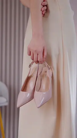 VDEN Glossy slingback  Heels Pumps (Add 1 size) 2.7INCH/7CM B2025-3 Simple Pointed Toe Heels Nude Fairy Style#vdenshoes #VDEN #OOTD 
