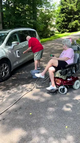 I think papa will take it to a car wash next time 😂🤣😭🚙🧽🫧 #funny #jockandbelle #tildeathdouspart #funnyvideos #laugh #61yearsofmarriage #marriage #Love #grandparents #grandmasoftiktok #scooter #carwash #ducttape #grandma #van #millerlite 