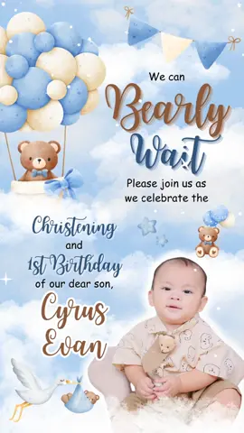 Bear Hot Air Balloon Theme | Video Invitation for Cyrus Evan's Christening and First Birthday! 🥳 Thank you for trusting us! @misistinemmm ✨ 💌 For inquiries and more samples, don't hesitate to send us a message! #hotairballoon #teddybear   #videoinvitation #layoutdesign  #canva #artsycrafts #godparentproposal  #invitation #digitalinvitation #birthday #birthdayparty #videoinvitations #Christening #christeningday #fyp  #fypシ #fypシ゚viral #fypage #fypp #bluehotairballon #bts #btsfesta #invitaciones #artsandcraftsparty #artsy  #artsycraftsy #artsandcrafts  #fyppppppppppppppppppppppp #artsycraftspartydigitalinvitation 