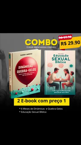 📘 6 Meses de Dinâmicas Práticas - Mais de 50 dinâmicas envolventes para animar e educar, perfeitas para qualquer ocasião. 📗 Educação Sexual Bíblica: Tudo o que os Pais Precisam para Ensinar seus Filhos - Um guia completo e esclarecedor para ajudar os pais a abordar a educação sexual de forma informada e bíblica. Não perca esta oportunidade única de obter esses dois recursos fundamentais a um preço especial!🔗  Clique no link na nossa bio ou veja nosso destaque em COMBO para garantir já o seu! 🏷 https://pay.kiwify.com.br/Kz8DyiZ