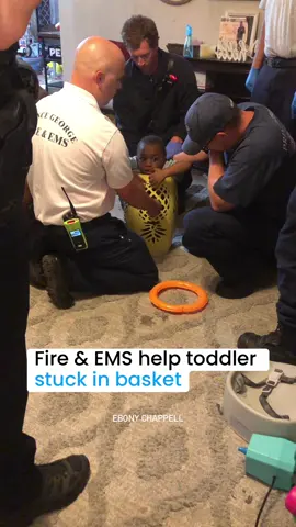 A 3-year-old boy got stuck in a basket in Virginia on Thursday, and Prince George fire and EMS helped get him out. The child's mother says he is doing fine after the incident, which lasted about one hour, and even in the basket, 