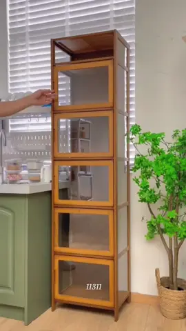 Multifunctional Kitchen storage cabinet Bamboo Multi-layer Storage Shelves with Transparent door Food storage cabinet #storage #storagehacks #cabinet #storagecabinet #kitchen #KitchenHacks #organize  #kitchencabinets #kabinet #fyp #goodthing #perlu #11311 