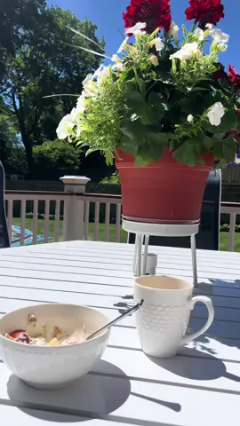 Slow summer mornings☕️ #Summer #coffee #morning #longisland #sunnyday #breakfast #fyp #slowmorning #morningroutine 