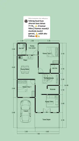 Membalas @rika_adhyatsa denah 7 x 14 2 kamar tidur dengan ruang tamu dan ruang keluarga  #denah #denahrumah #denahrumahminimalis #rumah #rumahminimalis 