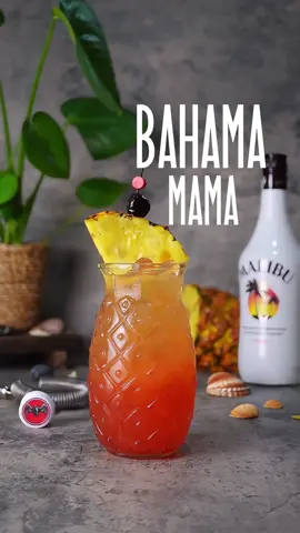 BAHAMA MAMA COCKTAIL RECIPE Bahama Mama is a fun, fruity rum-based cocktail made with tropical flavor 🌴 If you love a tropical cocktail, you will immediately be transported to a beautiful sunny island with this Bahama Mama drink recipe ☀️ Ingredients: 30 ml Bacardí Rum Carta Blanca 30 ml Malibú Coconut liqueur 15 ml Kraken Black Spiced Rum 60 ml Orange juice 60 ml Pineaple juice 15 ml Grenadine syrup 🥂 CHEERS 🥂 #cocktails #cocktail #drinks #tropicalfruit #rum #caribbean #tiktokdrinks #tiktokrecipe #Recipe #craftcocktails #bartender #bar #howtomake #homebartender 