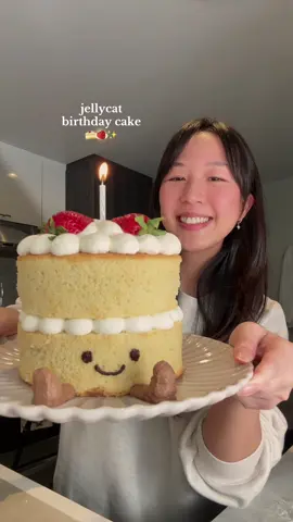jellycat birthday cake but it’s actually cake 🥹 hoping this will manifest the plushie into my life 🤞 he’s made with vanilla hot milk cake layers, strawberry jam filling, whipped cream, and fresh strawberries! plus a little bit of chocolate whipped cream and melted chocolate for his details hehe recipe linked in my bio or search “jellycat birthday cake” on teakandthyme.com 🍓 #jellycat #jellycatbirthdaycake #cakedecorating #layercake #baking 