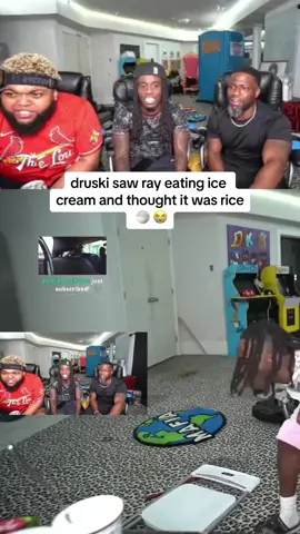 druski saw ray eating ice cream and thought it was rice 🍚 😭 #kaicenat #druski #kevinhart #fyp 