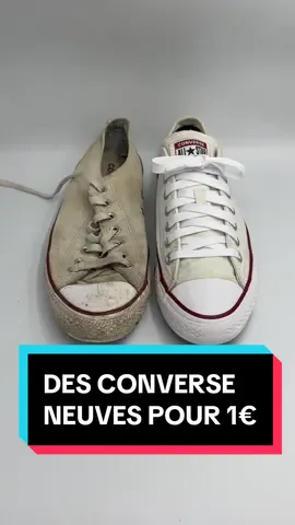 Avoir des Converse neuves pour 1€ ? 💰✨ #sneakers #vinted #restaurationsneakers #converse #rénovationchaussures #rénovation #chaussuresblanches #nettoyerchaussuresblanches 