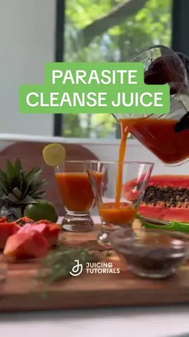 Parasite Cleanse Juice—This is a must-try to cleanse your body from parasites! 🍍🥭✨ Juice together papaya, pineapple, lime, ginger, and thyme for a natural cleanse: Benefits:     •    Papaya: Contains enzymes that help eliminate parasites.     •    Pineapple: Rich in bromelain to aid digestion and fight infections.     •    Lime: Boosts immune function with vitamin C and aids detoxification.     •    Ginger: Anti-inflammatory and helps expel toxins.     •    Thyme: Antimicrobial properties to combat parasites. Recipe: 1/2 papaya with seeds or add 1-2 teaspoon of papaya seeds (separately) 1/2 pineapple 1 lime 1 knob Ginger 4 sprigs of fresh thyme   **Drink 6-8oz for 7 days while avoiding cosuming parasite causing foods** #parasite #parasites #parasitecleanse #guthealth #papaya #cleanse #juicingtutorials 