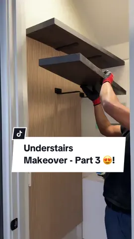 Understairs Makeover Part 3 - the end is in sight 😍! #diyhome #understairstorage #woodworking #shelves #countertop 
