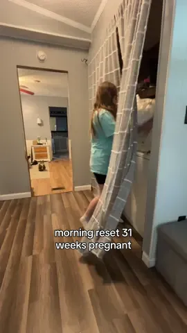 officially 31 weeks pregnant! only 9 weeks (or less) left to go until baby boy is here and I think the nesting is officially starting 🩵 #pregnant #3rdtrimester #mamatobe #expectingmom #pregnantlife #realistic #nesting #cleanwithme #morningreset #cleaningmotivation #goodmorning #thursday #adriannagmartin #boymom #washingcurtains 