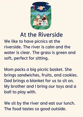 At the Riverside #riverside #river #picnic #fory #fyp #foryourpage #english #englishlesson #LearnOnTikTok #englishstory #learnenglish #dailyenglishpractice #dailyenglish #englishteacher 