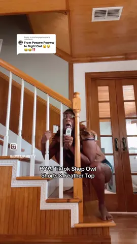 Replying to @kartanyapeterson YUP from pew pew to hoot hoot easy transition 🤣 #tiktokshopping #tiktokclothes #foryoupage #comedy #pewpewpew #auntiehammy  