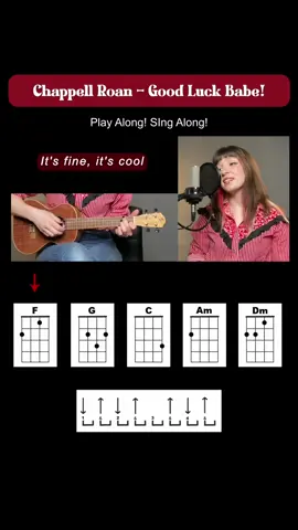 Chappell Roan - Good Luck, Babe! Ukulele Tutorial and Playalong/Singalong for Beginners ♥️✨ This is a whole step lower than the original, so it is easier to sing along to. Add a Capo on the 2nd fret to play in the original key! #ukulele #ukuleletutorial #ukulelemusic #ukuleletiktok #ukulelelove 