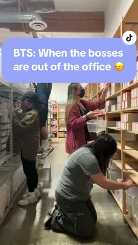 How much do you fear your boss? We clearly do 🤪 #officelife #officehumor #bts #behindthescenes #nailtech #influencer #nailartsupplies #funny #diynails 
