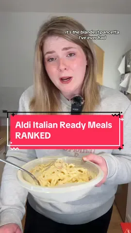 Replying to @Shannon Wylie “has there been a malfunction at the factory?” 🤨 Full review of the Aldi Italian Ready Meal Range 🇮🇹 🍝  #Foodie #foodreview #FoodTok #foodhaul #ukfood #italianfood #rating #pasta #spaghetti #carbonara #lasagna 