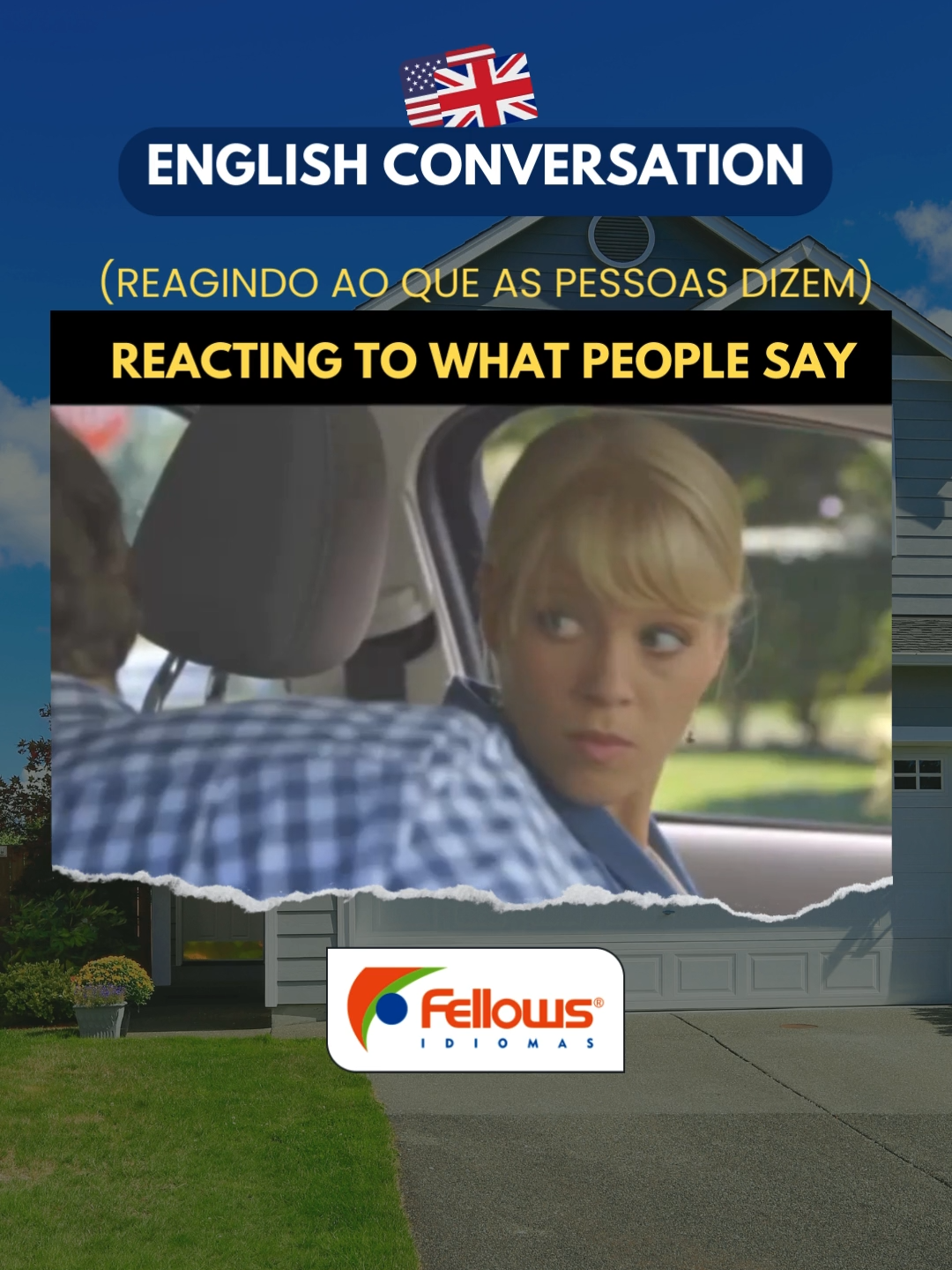 Reagindo Ao que As Pessoas Dizem em Inglês. Importante é mostrar empatia em uma conversa.  Muitas vezes é natural, outras precisamos nos esforçar. De qualquer forma, reagimos ao que ouvimos a outra pessoa fala. Aqui estão algumas das principais frases a responder dependendo da situação: Quando ouvir algo surpreendente, diga: 1. You're kidding. 2. I don't believe it. Quando ouvir algo interessante, diga: 3. Really? Quando ouvir uma boa notícia, diga: 4. How fantastic. 5. That's great news. 6. What a great idea. Quando ouvir más notícias diga: 7. Oh no! What a pity! 8. Never mind.