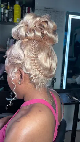 I saw another hairstylist do this hack so I wanted to try it out and I absolutely love! Very stylish and sleek & cute😍😍😍 She is definitely prom ready👗👗 #fyp #foryou #foryoupage #frontalupdo #frontal #updo #pinup #613 #blondewig #prom #wiginstall 