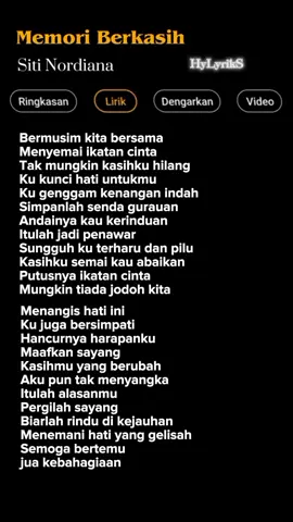 Lirik Lagu Memori Berkasih-Siti Nordiana Part 339 🎶  #lyrics #liriklagu #lirikkaraoke  #laguenak #lagupopuler  #musichits #musikindo #nostalgiamusic #trending  #memoriberkasih#sitinordiana 