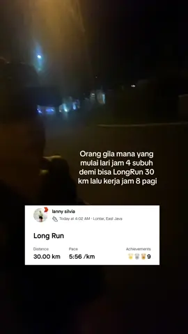 Setiap LongRun mikir mulai jam berapa ya biar bisa selesai tepat waktu sebelum kerja🥹 kalau bisa sepagi mungkin tapi kan serem ya subuh2 lari sendirian🫣🫣 . . . #Running #runninglife #longrun #runtok #marathontraining #run #larisubuh #morningrun 